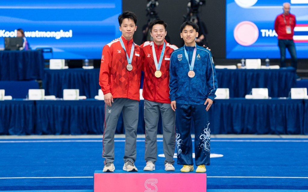 Chia Kai Ming receiving his gold medal at The World Games Series 2024 in Hong Kong, China