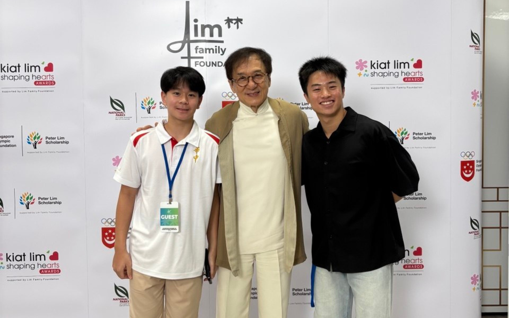 Lucas Teo with Jackie Chan and Chia Kai Ming